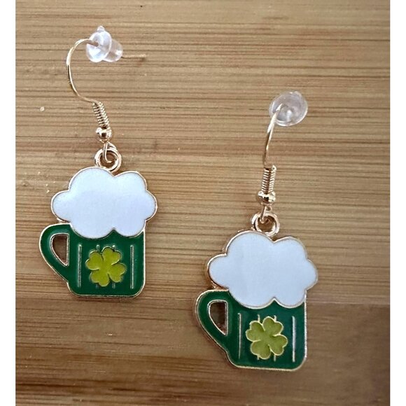 St Patricks Day Earrings Beer Four Leaf Clover Dangle Hooks Parade New F… - Picture 7 of 11